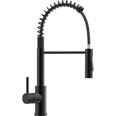 Anycee Max Grifo mezclador de cocina Spring con rociador extraíble, grifo mezclador de resorte con 2 funciones, grifo rociador de fregadero giratorio 360° negro (1/5)