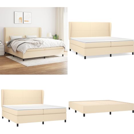 Boxspringbett mit Matratze Creme 200x200 cm Stoff - Boxspringbett - Doppelbett - Cremefarbenes Bett - Bettenrahmen - Lattenrost - Home & Living