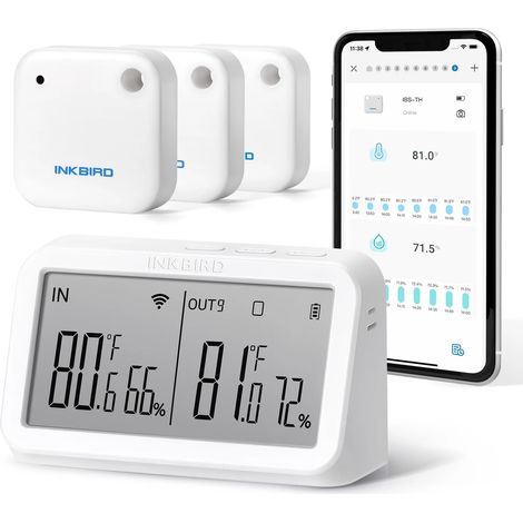 (Royaume-Uni (110 V)) Thermomètre et hygromètre sans fil intelligent IBS-TH2 avec passerelle Wi-Fi et enregistreur de température et d'humidité intégré. Convient pour une utilisation domestique. (1/5)