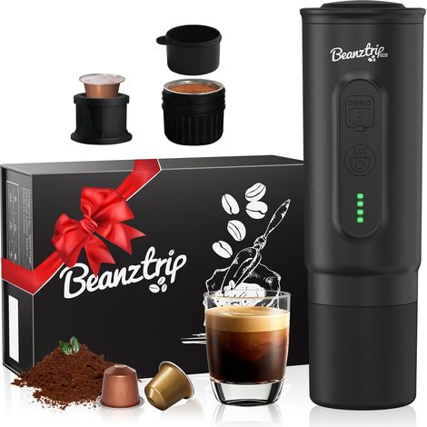 Machine à expresso portable avec batterie – 20 bars compatible avec capsules NS et café moulu, mini machine à café de camping avec auto-chauffage, boîte cadeau (1/5)