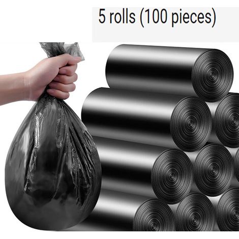 rouleaux de 100 pièces (anti-fuite, 45 x 60 cm) [ extra épais ] [ noir ] sacs poubelle pour poubelle de bureau à domicile, sacs poubelle, sacs poubelle (1/5)