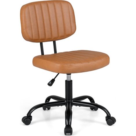 COSTWAY Ergonomic PU Leather Desk Chair Adjustable Height No Armrest Brown (1/5)