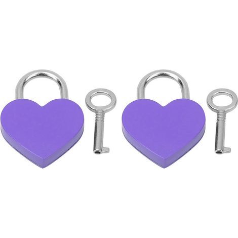 2 Serrures Cœur Métalliques Colorées et Délicates pour Artisanat et Décoration Maison avec Clés 30x39mm Violet (1/5)