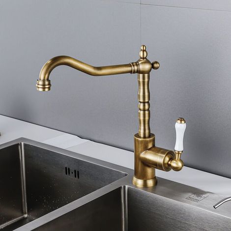 Robinet Cuisine Vintage Mitigeur Monocommande – Rotatif 360° – Laiton Bronze – Pour salle de bain ou cuisine (1/4)