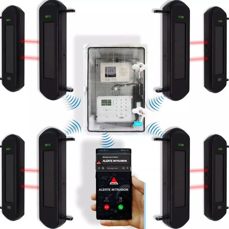 Protection périmétrique 'PRO' solaire 900m sans-fil & point d'alerte GSM 4G IP65 4 barrières infrarouges 1B (DA600+/KP) (1/5)