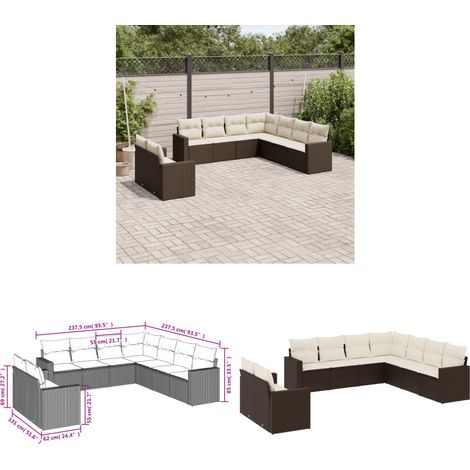 9-tlg. Garten-Sofagarnitur mit Kissen Braun Poly Rattan - Gartensofa - Polyethylen Outdoor Möbel - Gartenmöbel Set - Lounge Sofa - Rattan Gartenmöbel - Home & Living (1/3)