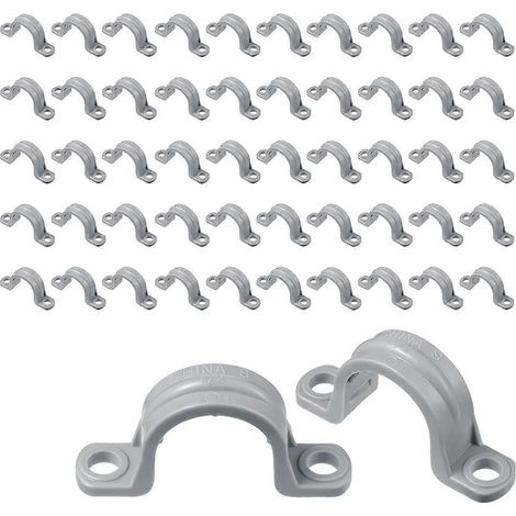 Tuyau en PVC à double trou avec collier de serrage, clip en U pour tuyau en PVC à 2 trous (50 pièces, 1/2 pouce) (1/4)