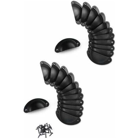 autres 24 Pcs Poignée de Noir Coquille Vintage,Rétro Poignée de Shell Pour Porte Cabinet, Tiroir, Porte-Fer Incurvé Boutons de Porte (24 Vis) (1/4)