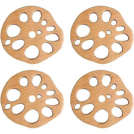 Lot de 4 dessous de tasse pratiques en bois en forme de racine de lotus pour une utilisation quotidienne (1/5)