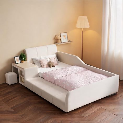 Cadre de lit coloris blanc en velours 212 x 125 x 69 cm (1/5)