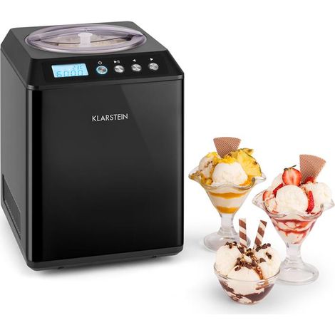 Klarstein Vanilla Sky Family - Eismaschine, Eisbereiter, Speiseeismaschine, Kühlhaltefunktion, LED-Display, Timer, Edelstahl, einfache Reinigung, 250 Watt, 2,5 Liter Fassungsvermögen, Schwarz