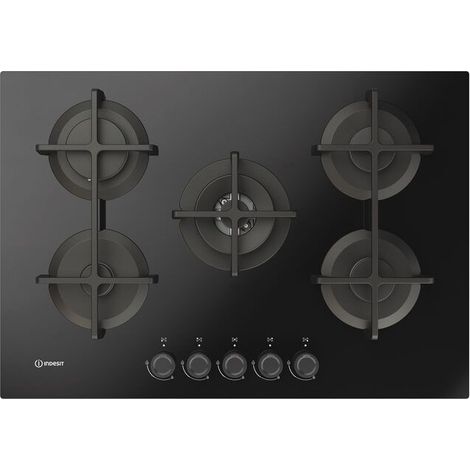 Indesit ING 72T/BK 1 plaque gaz verre noir 75cm 5 fuochi brûleur doppia corona
