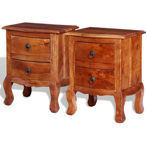 Mesita de noche mesilla cómoda armario mueble dormitorio con cajones 2 uds madera maciza de acacia 1402018 (1/5)