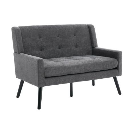Banc en lin haut de gamme (2 places) avec pieds antidérapants en bois massif et coussin en mousse haute densité – Banc d'appoint capitonné pour salon, chambre et bureau