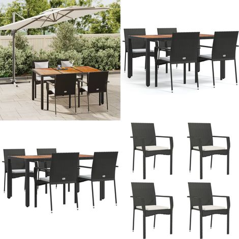 5-tlg. Garten-Essgruppe mit Kissen Schwarz Poly Rattan - Garten Essgruppe -  Garten Essgruppen - Home & Living (1/5)