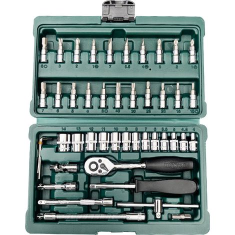 46-teiliges Steckschlüssel- und Ratschen-Set, Chrom-Vanadium, 1/4 Zoll Ratschenschlüssel-Adapter-Set, Steckschlüssel-Box