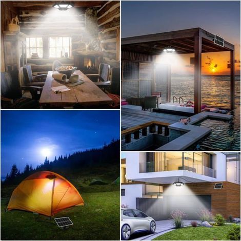 180 LED Lampe Solaire Intérieur Extérieur 1000LM Lampe Suspendue, 5 Modes Kit Eclairage avec Télécommande IP65 étanche pour Maison J (1/5)