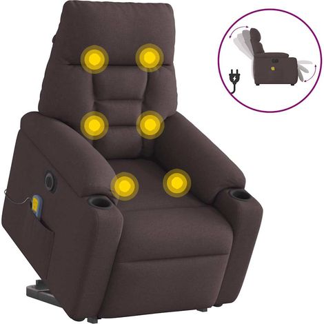 vidaXL Poltrona Alzapersona Massaggio Elettrica Marrone Scuro Tessuto (1/5)