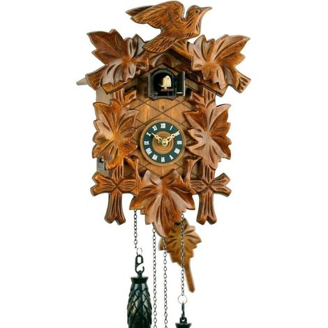 – Pendule à coucou en bois massif – Horloge à quartz 30 cm – Sonnerie coucou et musique – Fonction coupure automatique (1/4)