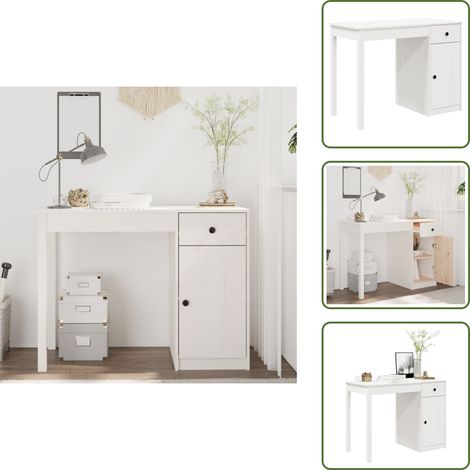 Bureau Blanc 100x50x75 cm Bois massif de pin - Bureau En Bois - Bureau D'ordinateur - Bureau D'étude - Meuble De Bureau - Meuble De Salon