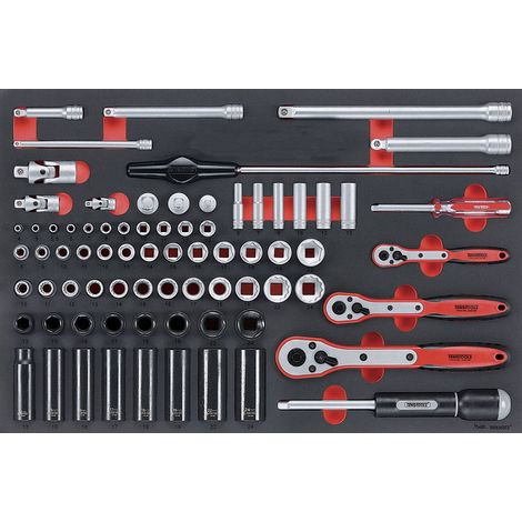 Jeu de douilles et accesoires Foam4x4 tray 1/4- 3/8 4- 24mm en 1/2 77 pièces Teng Tools TTESK77