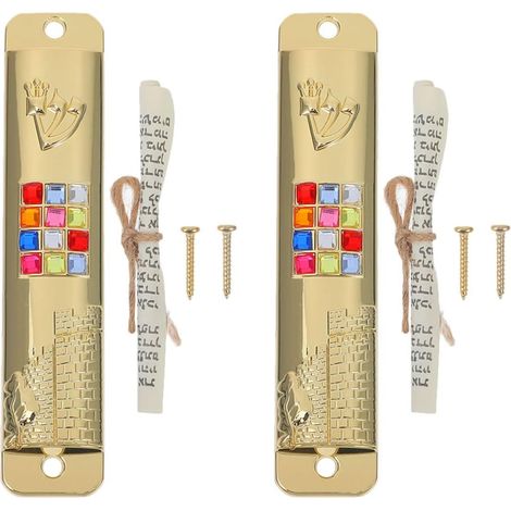 Sets de Mezouzahs et Spirituelle Lot de 2 en Alliage de Zinc avec Rouleau Casher Décoration Élégante pour Poteau de Portail pour Maison Juive (1/5)