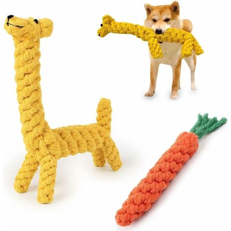 2 Pack Chiot Chiot Petits Chiots Petits Chiens mâcher Jouets Toys Dentition Corde Ballon Noeud Formation Dents durables Dents interactives Coton Dentaire Soins dentaires traite anxiété Girafe (1/5)