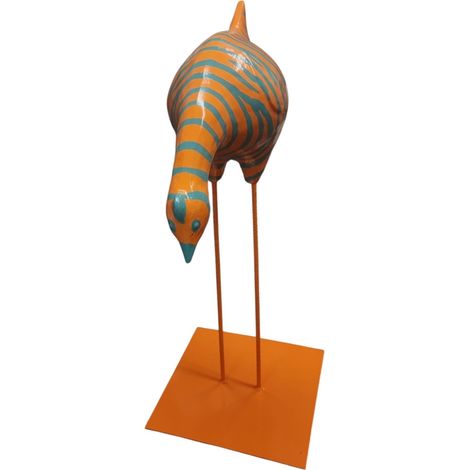 Dekofigur Huhn Zebra-Design Kopf hoch 85 x 34 cm orange-türkis