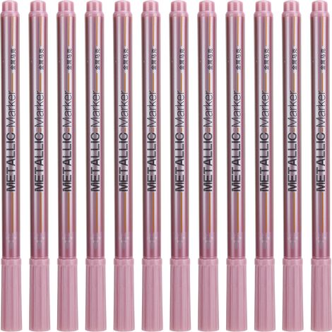 12Pcs Metallic Marker Paint Pen Single Color Permanent Ink Ultra Fine Point Tip Art SuppliesRed (1/5)