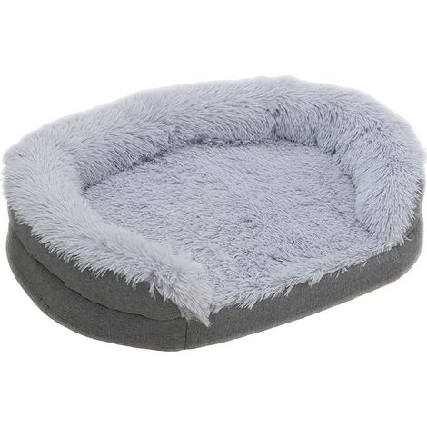 Panier Ovale Chien Chat L 1007518cm Peluche Poils Longs Gris – Coussin / Lit Ouvert Bords Surélevés Mousse Épaisse Fond Antidérapant Étanche – Petit Chien Chat Hiver Intérieur ≤ 7,5 kg (1/3)