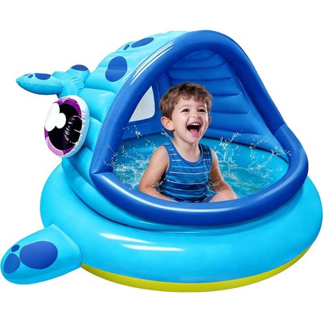 Baby Swimming Pool with Sun Visor for Children 137 x 142 x 71 cm Children's Paddling Pool Inflatable Pool with Canopy Swimming Float Party Toys (1/5)