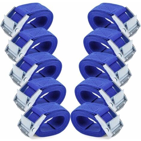QORVA-Sangles d'arrimage 1M - 10 Pièces Sangle Cliquet avec Boucles à Came Alliage Antirouille Réglable à Dégagement Rapide Sangle Arrimage pour Transport de Vélo Moto Bagage-Bleu