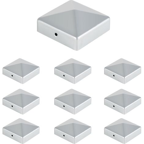 Wolketon 10 Stück Pfostenkappe 71x71 mm aus Eisen, Zaunpfosten Schutzkappen, wetterfest und rostfrei, dekorative Pyramidenform für Garten Silber