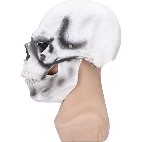 Weiße Totenkopfmaske mit beweglichem Kiefer, Ganzlatex-Sturmhaube für Herren, mit integrierter LED-Beleuchtung und wiederaufladbarem Akku. (1/5)