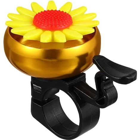 Timbre para bicicleta, mini timbre para manillar infantil, accesorio para bicicleta, flor amarilla. (1/5)
