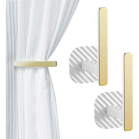 Embrasses de rideaux autocollantes en forme de L, sans perforation, pour balcon, café, maison (blanc), 2 pièces (1/5)