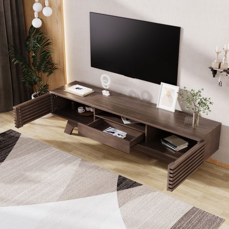 Mobile TV 150x35x44 cm naturale in pannello truciolare con 1 cassetto, 2 ante e passacavi (1/5)