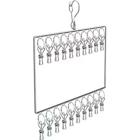 Sèche-linge en acier inoxydable multi-étagères, support à vêtements pour maison, dortoir, balcon, anti-vent, 20 pinces (1/5)