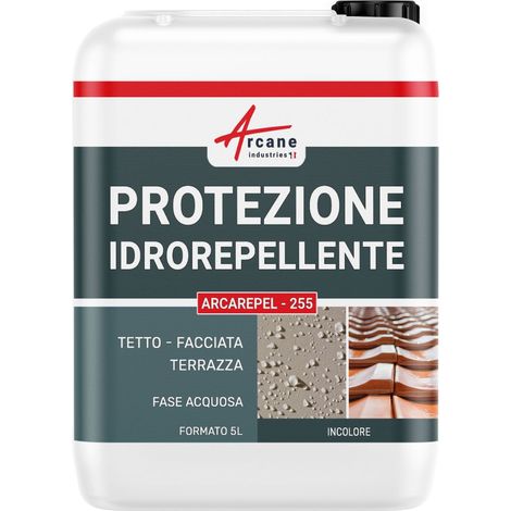 ARCAREPEL - 255 Idrorepellente e oleorepellente, impermeabilizzante e antimacchia per pareti, terrazze, tetti e facciate - 5 L (fino a 25 m²) - ARCANE INDUSTRIES