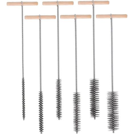 Set mit 6 runden Bohrerbürsten (8 mm/12 mm/16 mm/20 mm/25 mm/30 mm) zur Reinigung von Bohrern, Edelstahl-Reinigungsbürste mit Holzgriff (1/5)