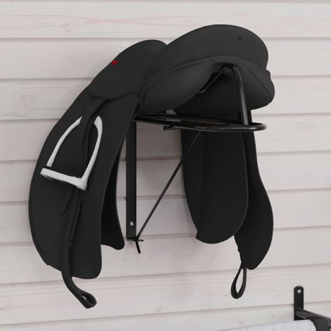 Foldable Saddle Rack Wall Mounted Black Iron vidaXL