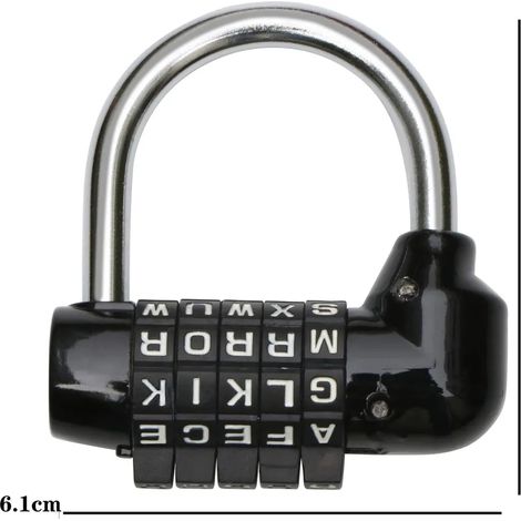 Buchstaben-Kombinations-Vorhängeschloss mit 5 Buchstaben schwarz – Zahlenschloss – Fahrradschloss Laptop Rucksack - Perfekt für Escape Room (1/2)