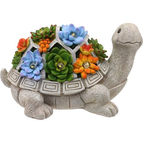 Figurine solaire de jardin tortue avec plantes succulentes et 7 lumières LED Décoration pour l'extérieur, le balcon, la terrasse, la maison Cadeau pour femme/mère (1/5)