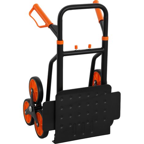 Diable d'escalier pliable 120 kg 6 roues, diable demenagement en acier avec cordes télescopiques, 44x67x106,5cm, orange