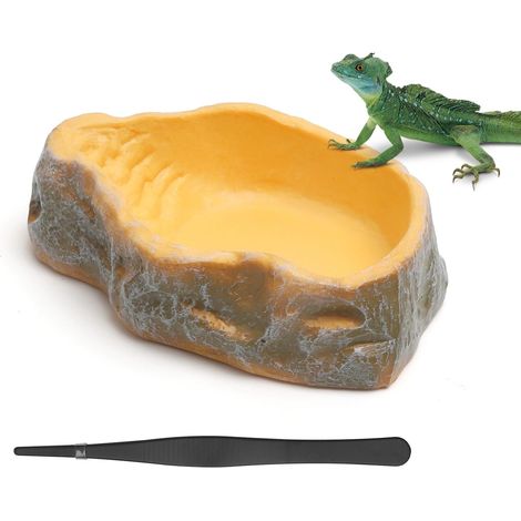 Gamelle en Résine Aspect Roche Naturelle pour Reptiles Bol d'Eau et de Nourriture pour Lézard Gecko Tortue et Caméléon (1/5)