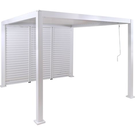 Pergola HHG-518 mit 3x Lamellenwand, Terrassenüberdachung Garten Lamellen-Pavillon, 10cm-Alu-Gestell 3x3m weiß