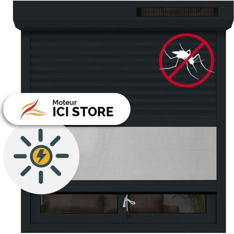 Ici Store – Volet roulant solaire avec moustiquaire intégrée – Motorisation radio – Aluminium – H135xL120 – Anthracite RAL 7016