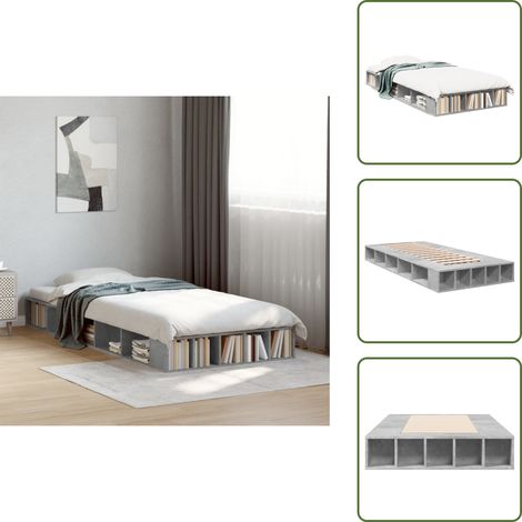 The Living Store Bettgestell Betongrau 75x190 cm Holzwerkstoff - Bettes - Holzrahmen - Holzlattenbett - Stauraumbett - Singlebett (1/5)