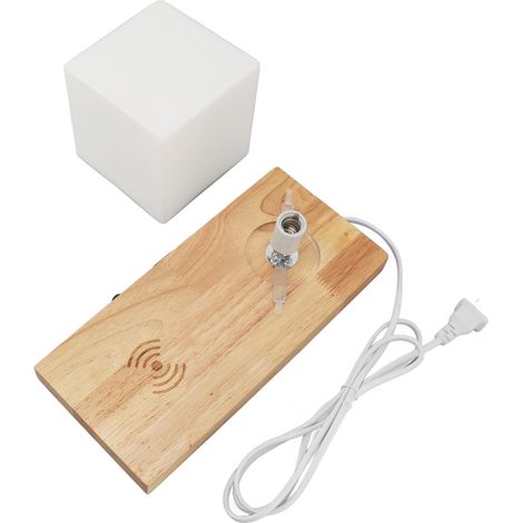 Lampe de chevet Bois Lampe de table E14 avec chargeur sans fil et port USB interrupteur à bouton design minimaliste (1/5)