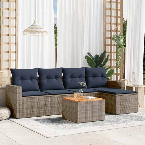 6-teiliges Gartensofa-Set mit Kissen, grau, Polyrattan (1/5)